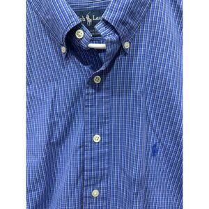 Ralph Lauren Blake Shirt Mens XL Blue White Check Cotton Button Down Long Sleeve